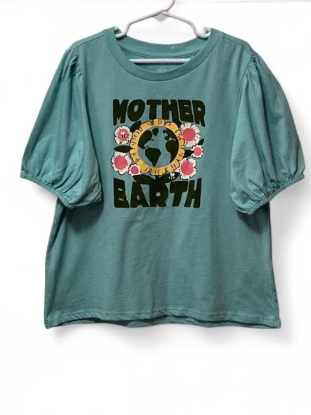 dip Mother Earth Graphic Tee in Teal with Puff Sleeves
